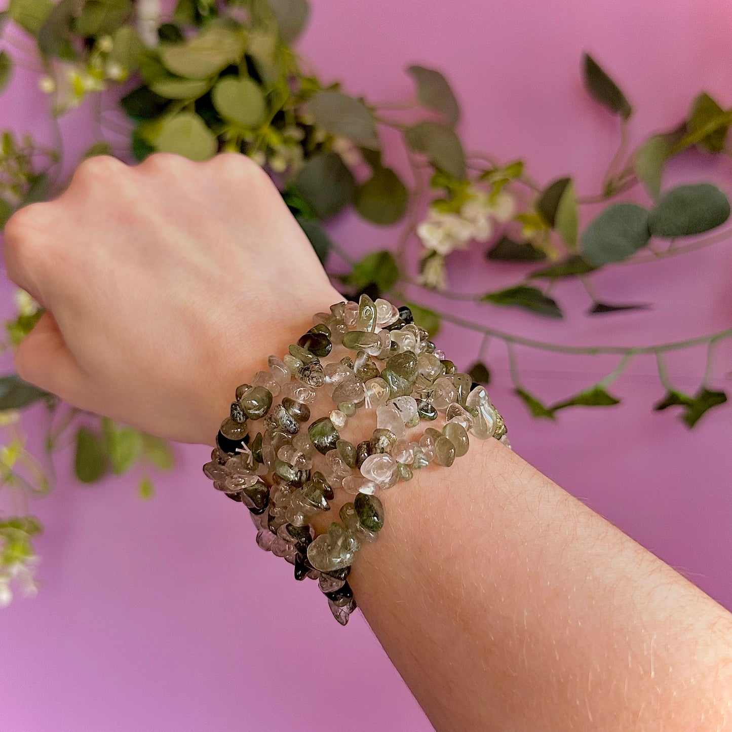 green rutile chip bracelets