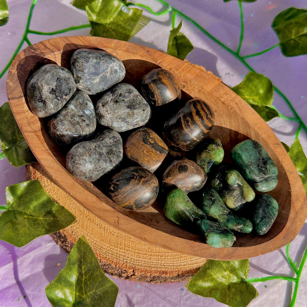 larvikite / stromatolite / emerald tumbles ~ preloved