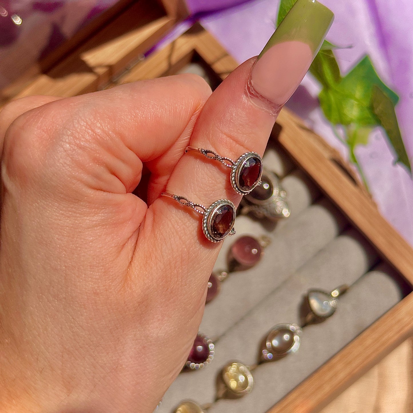 smoky quartz faceted 925 sterling silver adjustable ring
