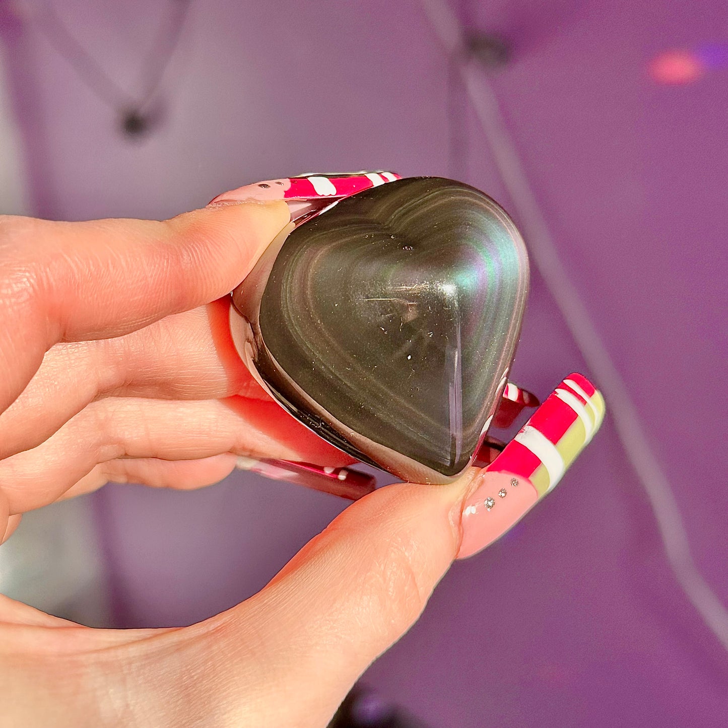 rainbow obsidian heart carvings C & D