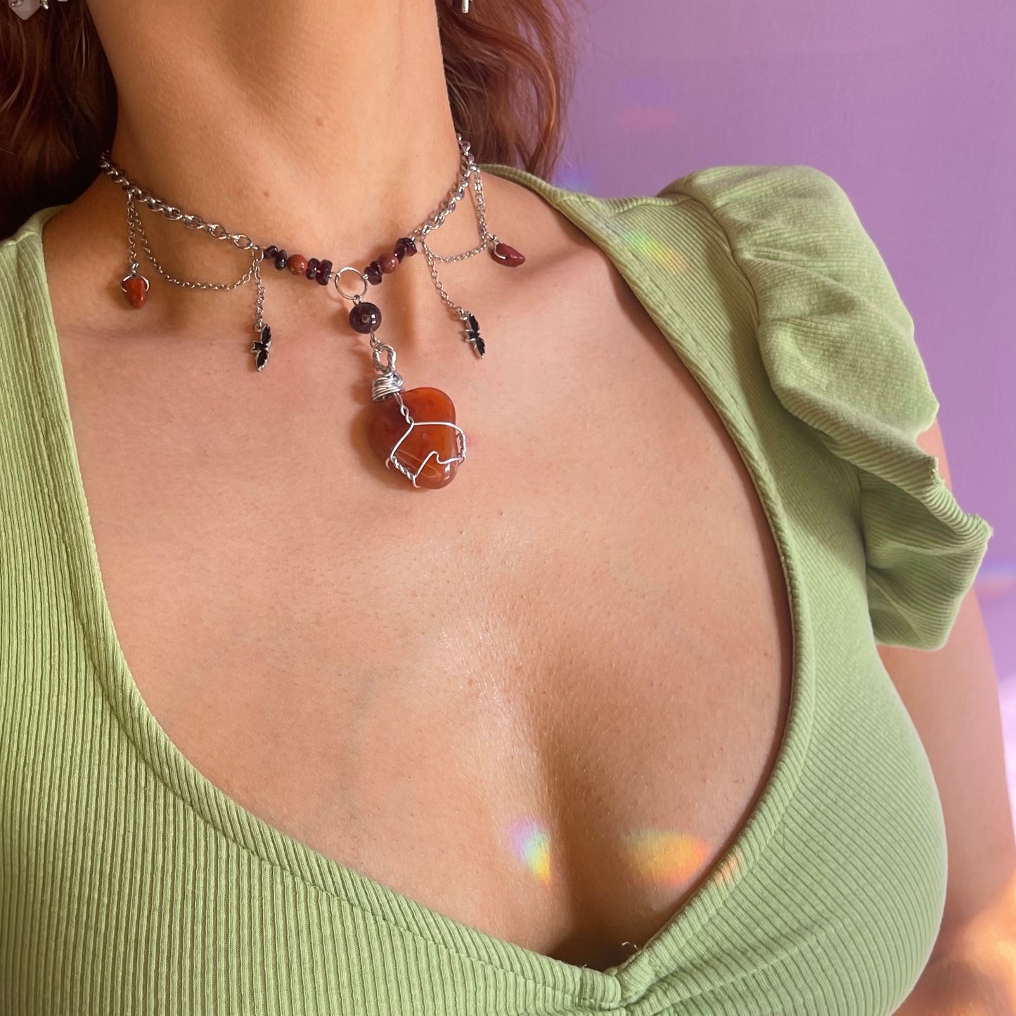 bloodsucker necklace (carnelian, red jasper & garnet)