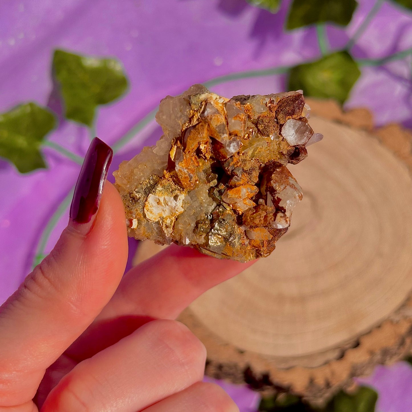 clear quartz with pyrite & golden healer inclusions cluster specimen