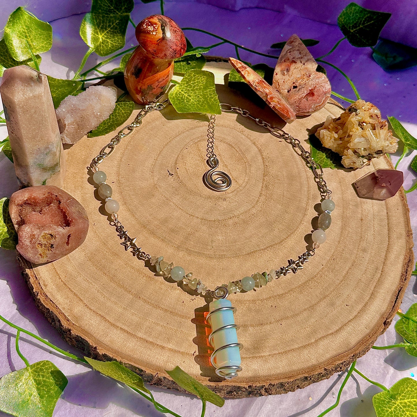 sparkle magick necklace ~ opalite, aquamarine, labradorite, rose quartz, larimar, moonstone, jade