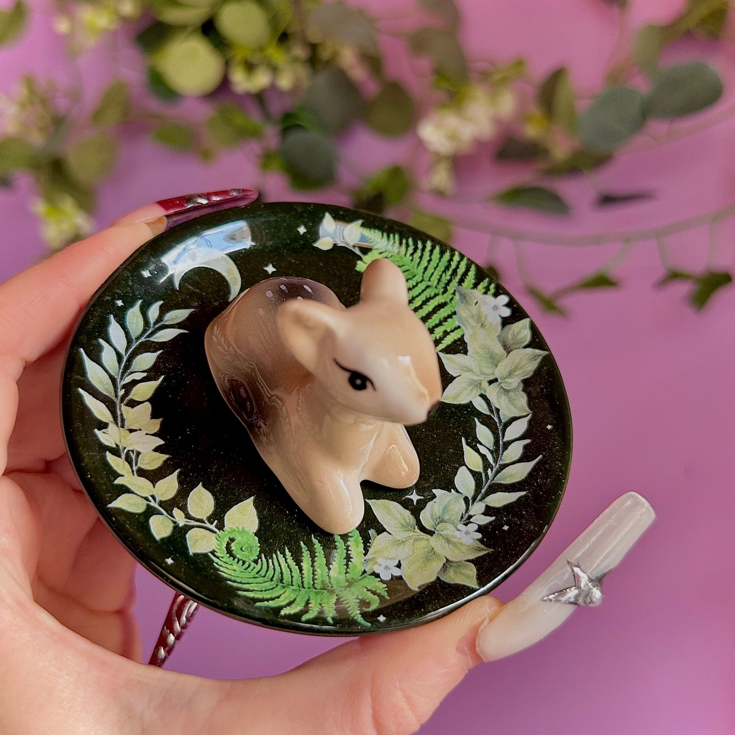 green fawn trinket dish