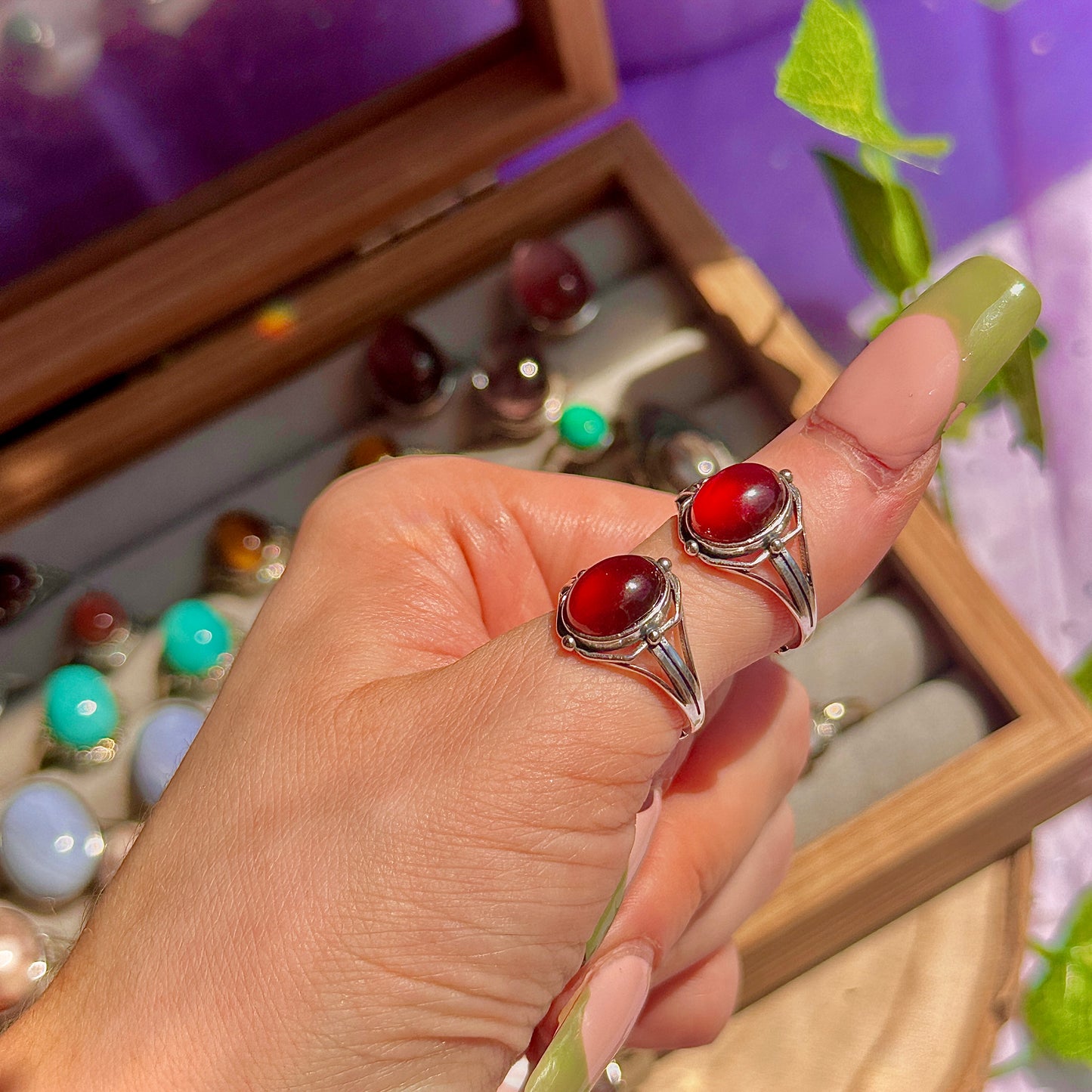 garnet 925 sterling silver adjustable ring ~ style b