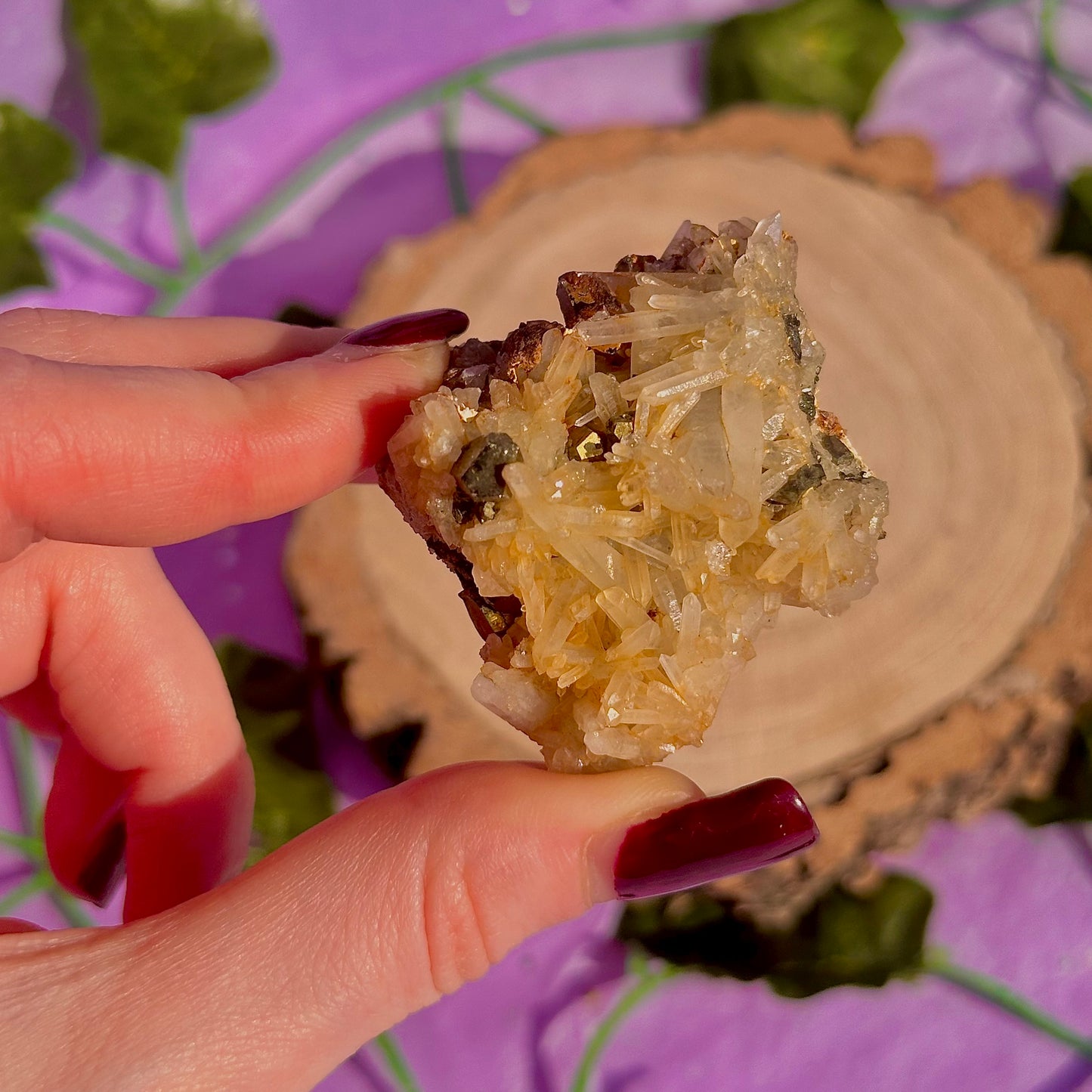 clear quartz with pyrite & golden healer inclusions cluster specimen