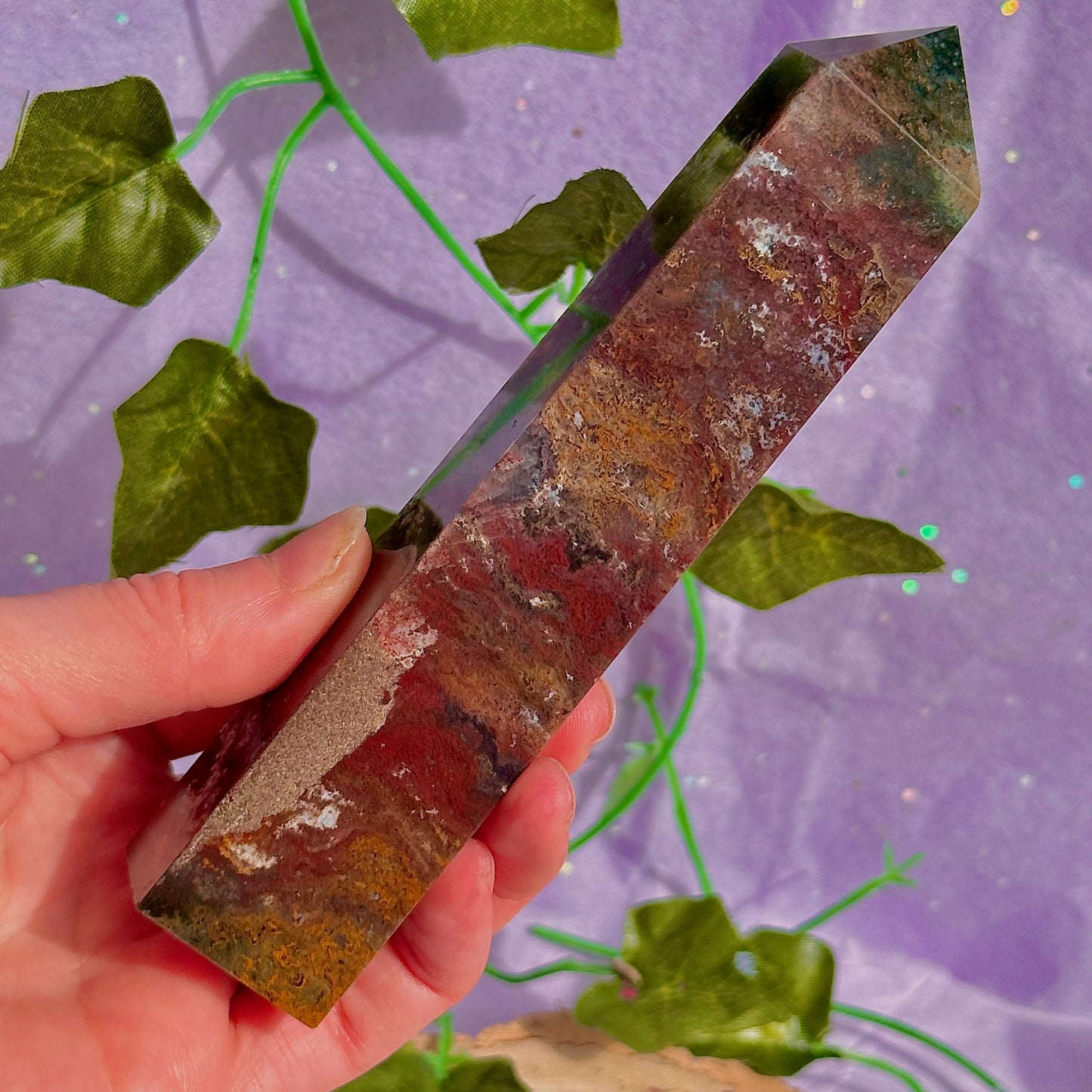 red moss agate tower
