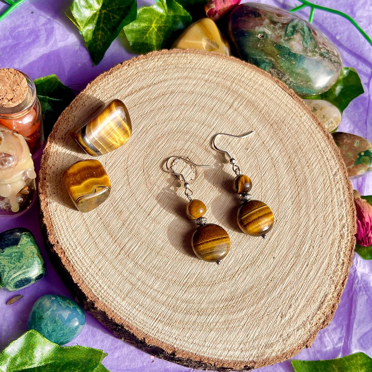 golden tigers eye earrings on 925 hooks