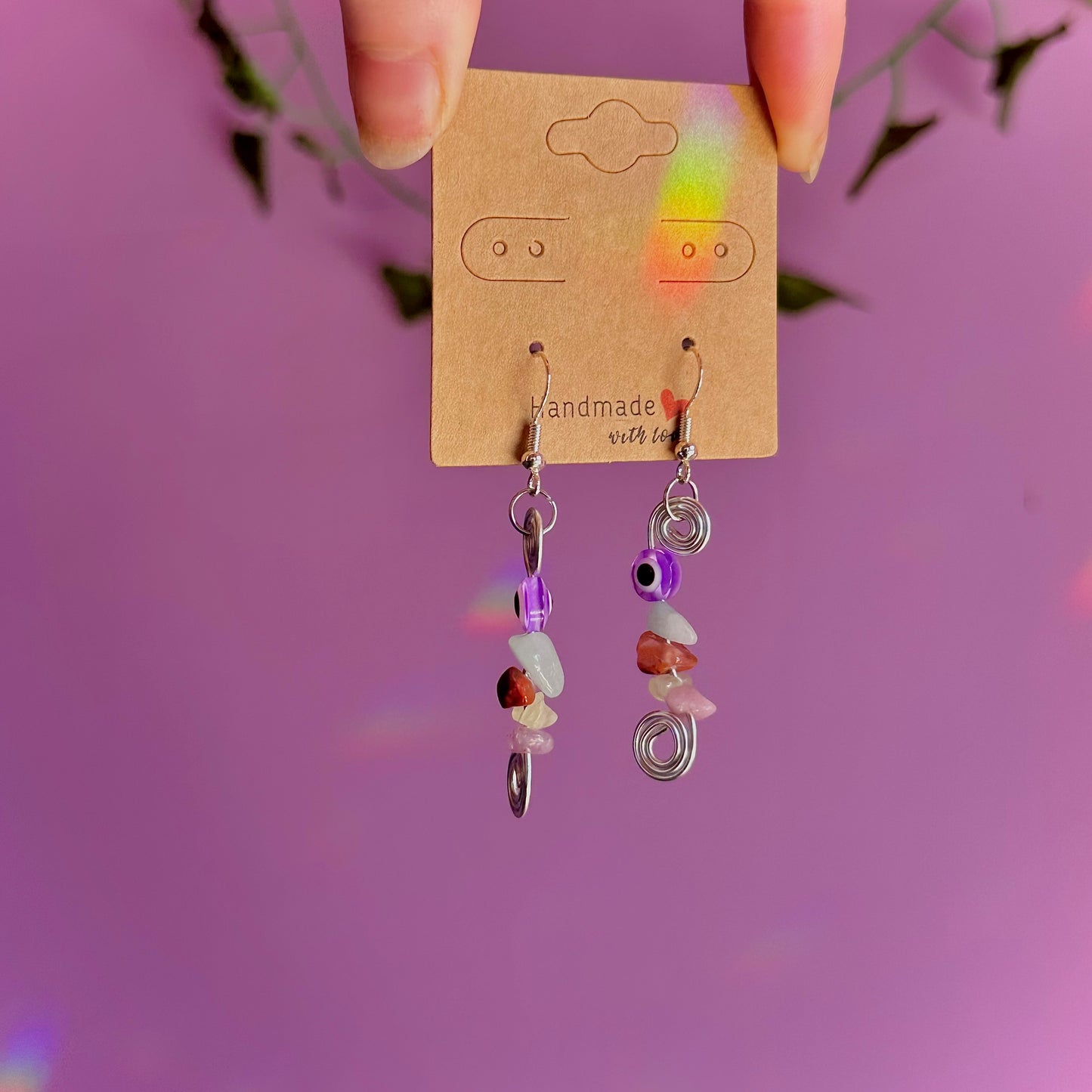 spiral eye earrings on 925 hooks ~ aquamarine, carnelian, jade, lepidolite