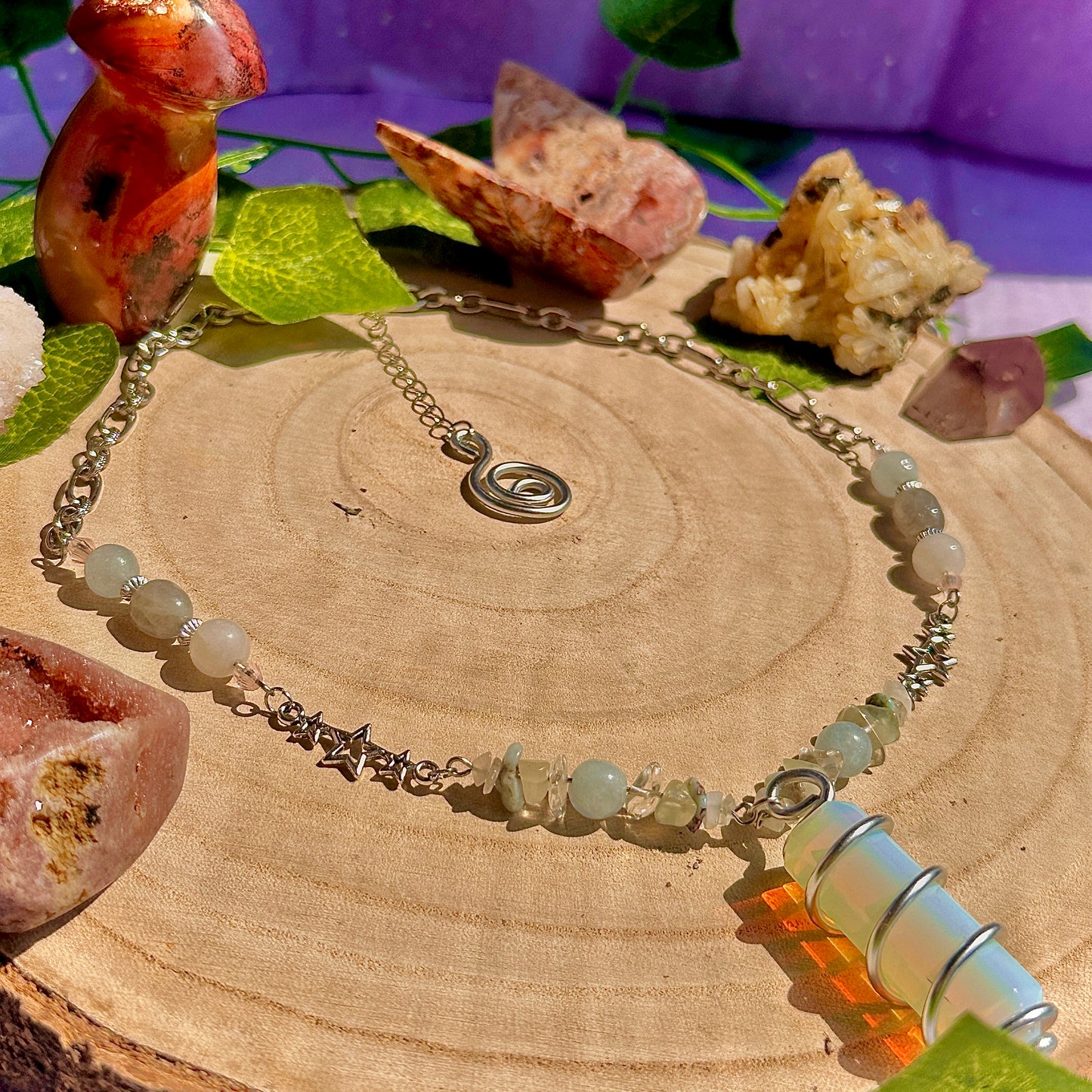 sparkle magick necklace ~ opalite, aquamarine, labradorite, rose quartz, larimar, moonstone, jade