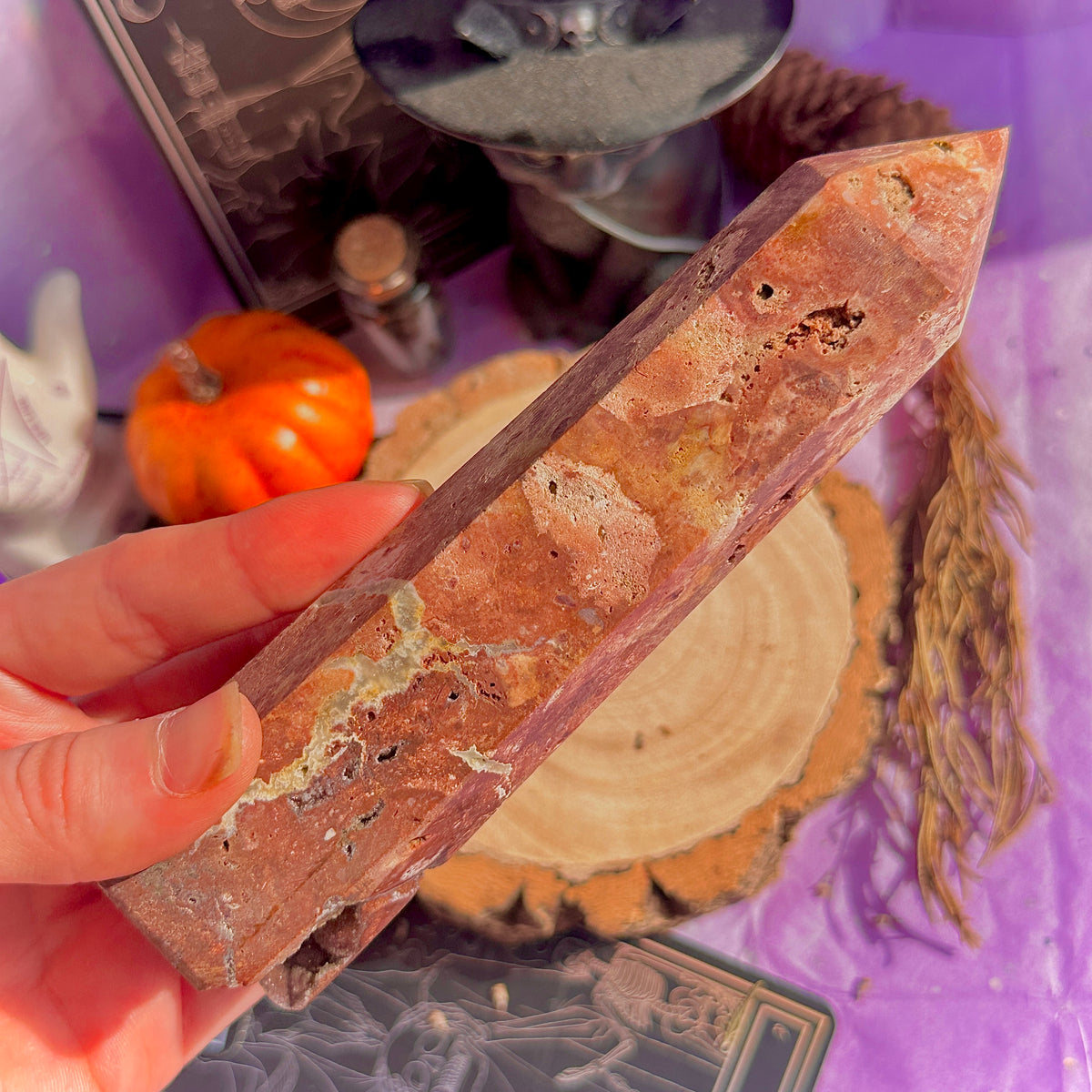 flower jasper “blood splatter” tower