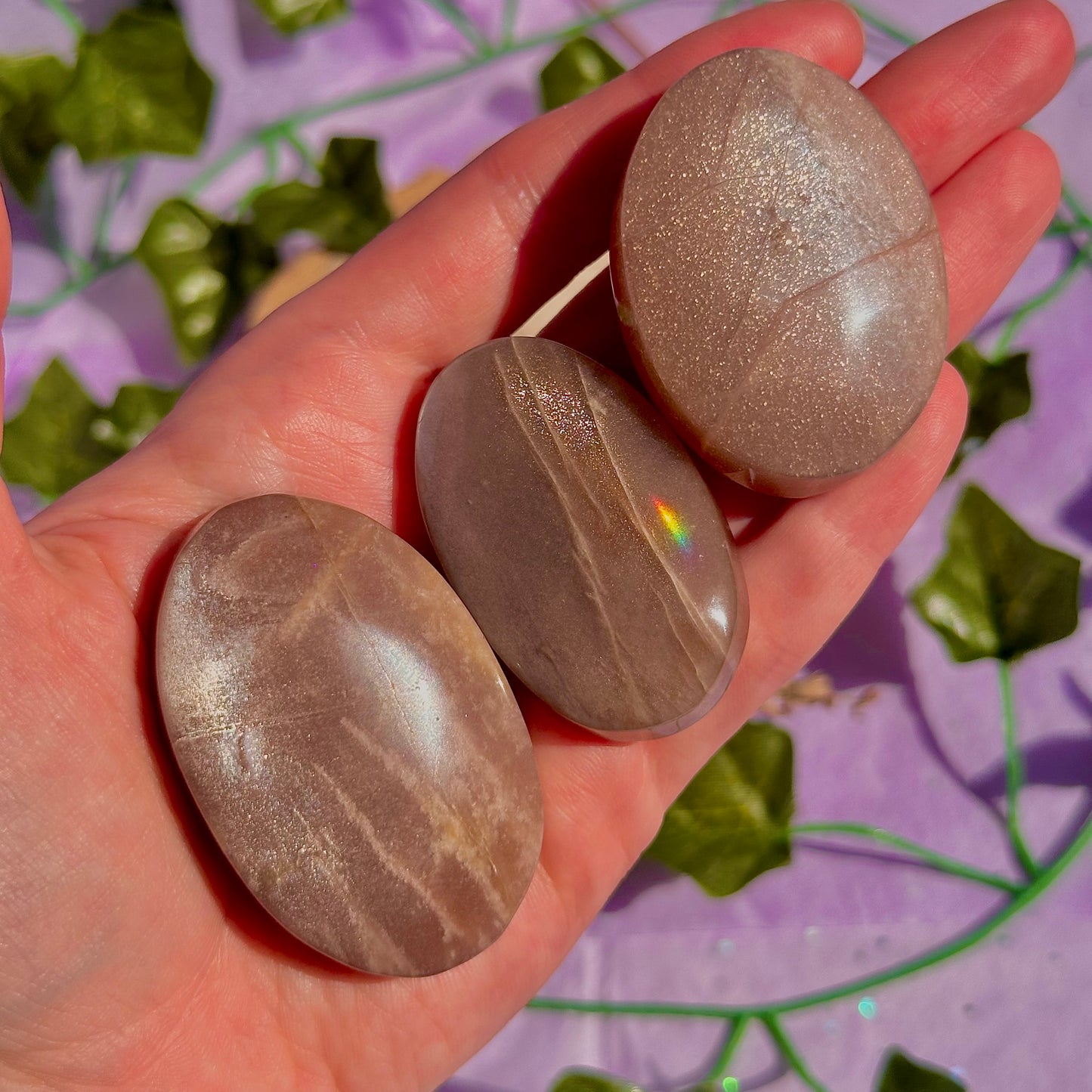 moonstone & sunstone palm stones ~ intuitively chosen