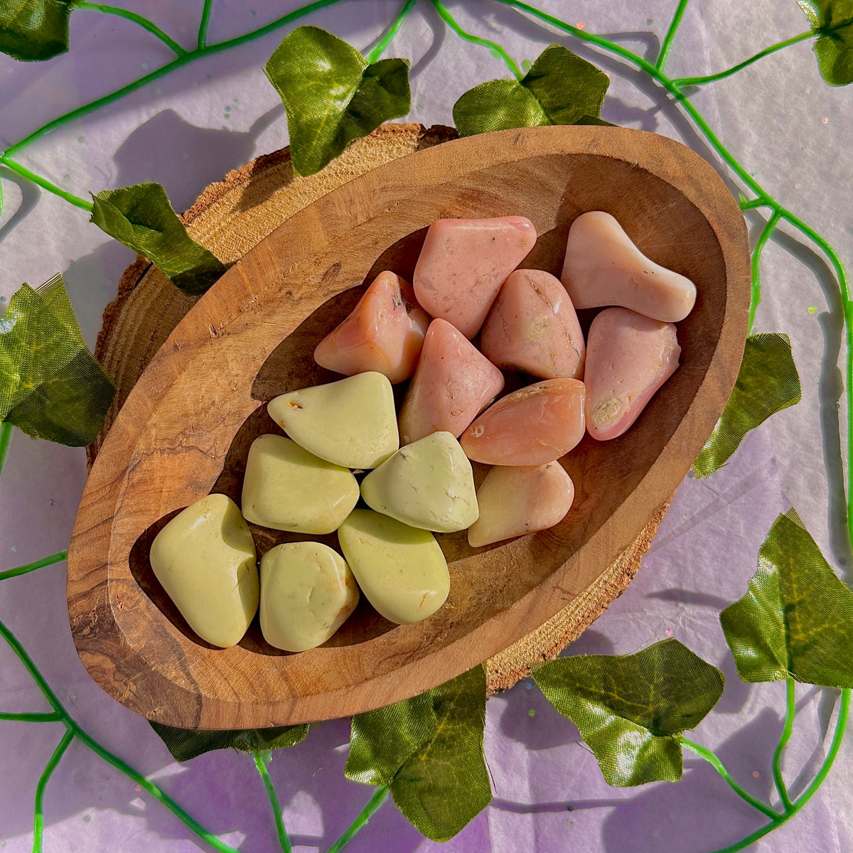 lemon chrysoprase / pink opal tumbles ~ preloved
