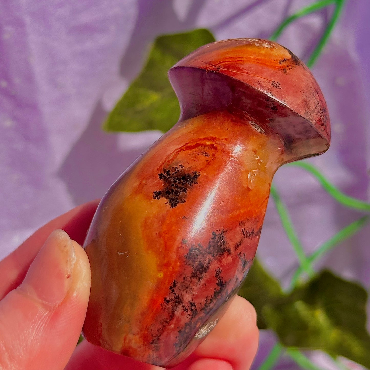 polychrome jasper covered with dendrite’s mushroom carving rare