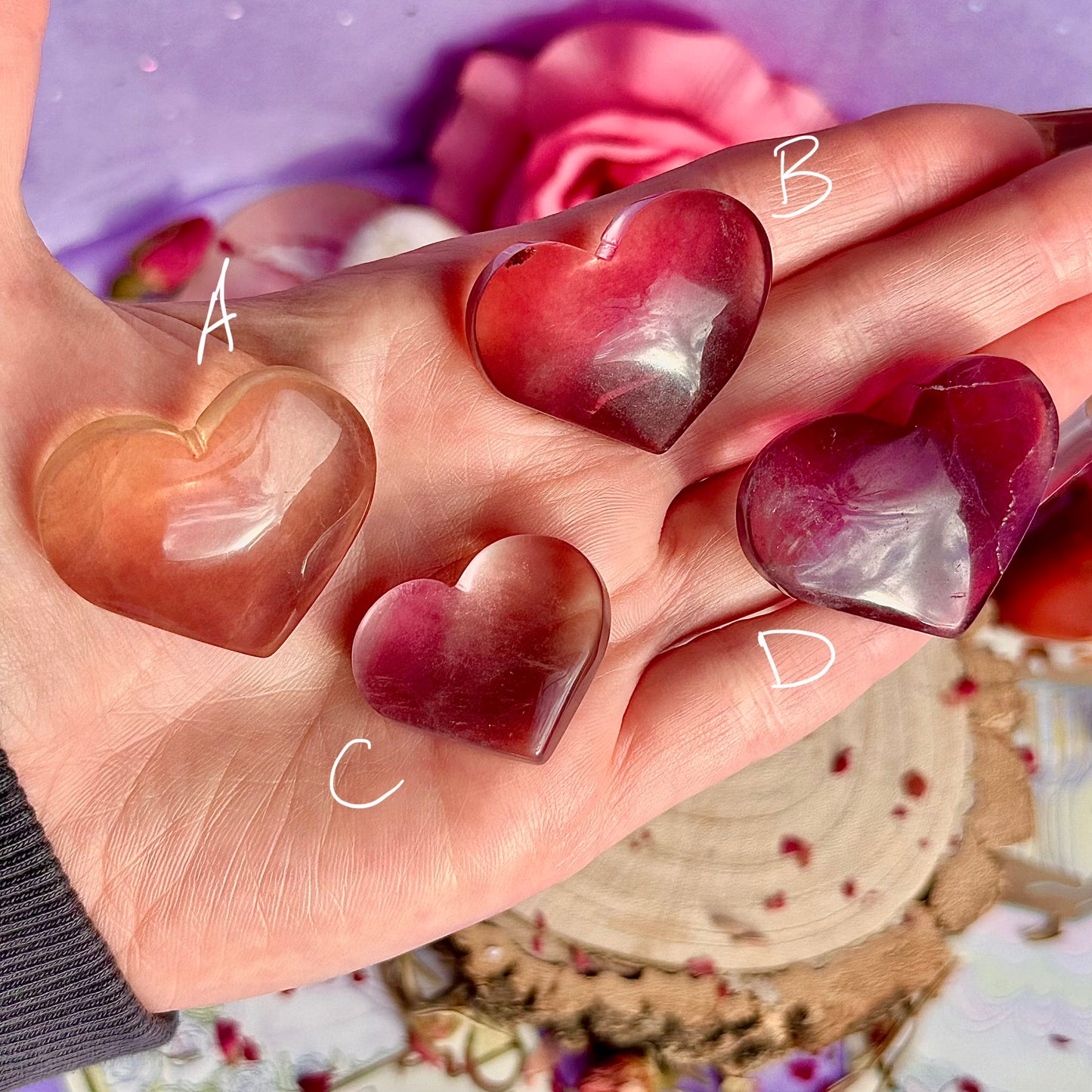 candy rainbow fluorite heart carvings ~ choose your own