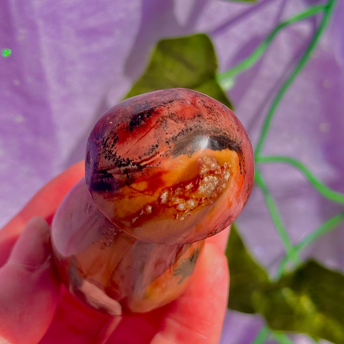 polychrome jasper covered with dendrite’s mushroom carving rare