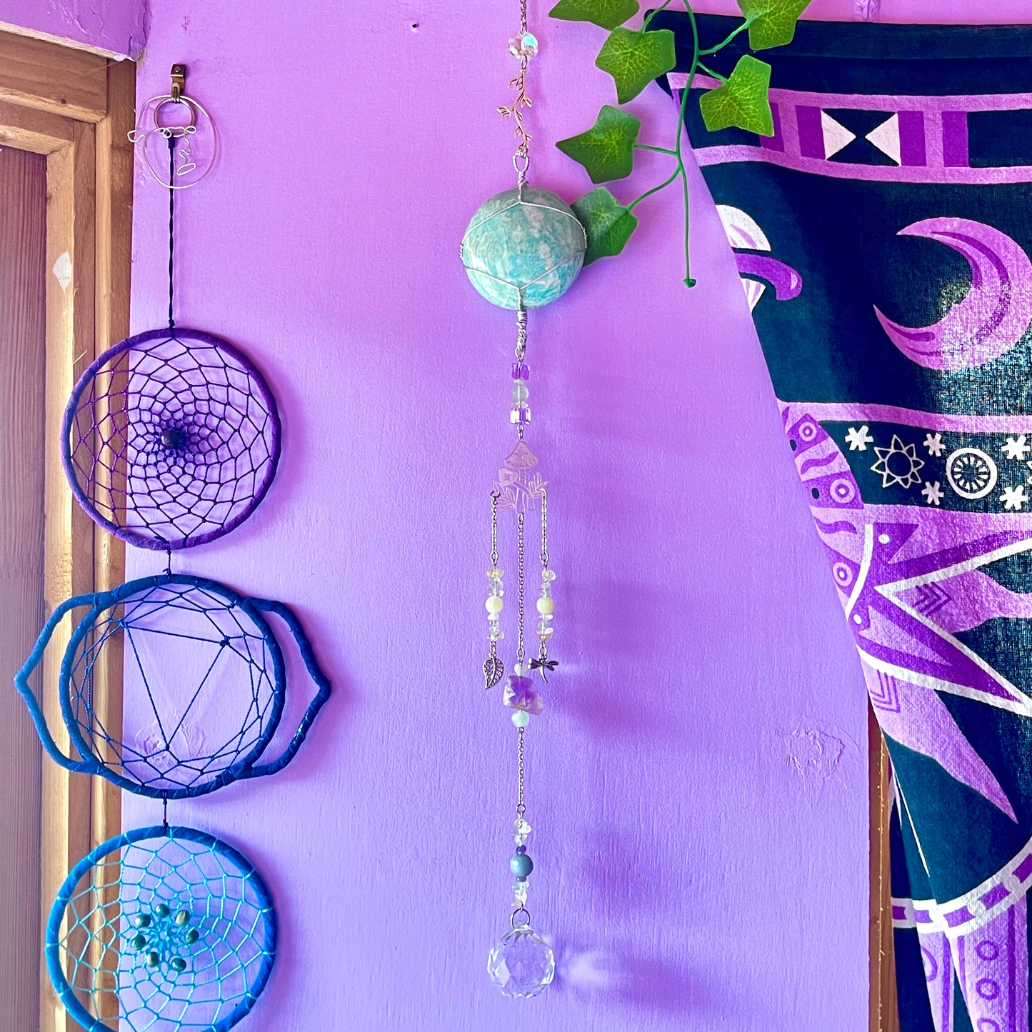 the magick tree sun catcher - amazonite, fluorite, amethyst, calcite, clear quartz, citrine & angelite