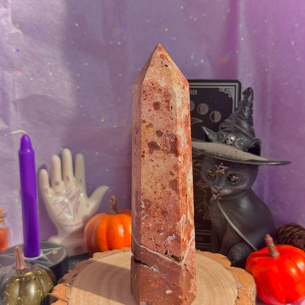 flower jasper “blood splatter” tower