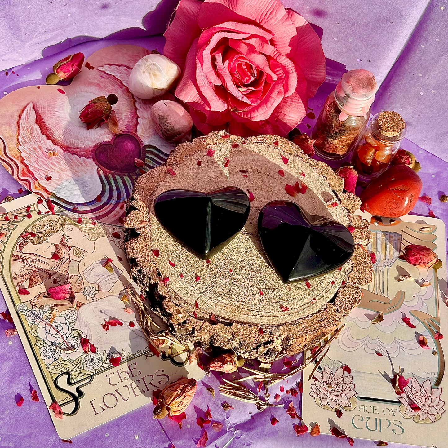 rainbow obsidian heart carvings A & B