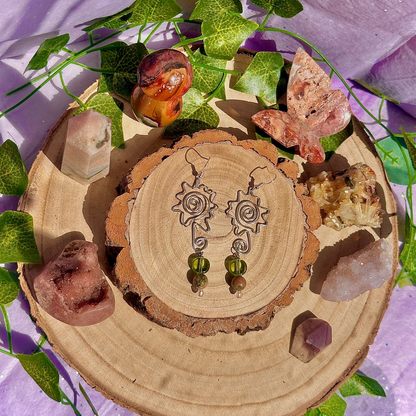 flower field earrings ~ unakite on 925 hooks