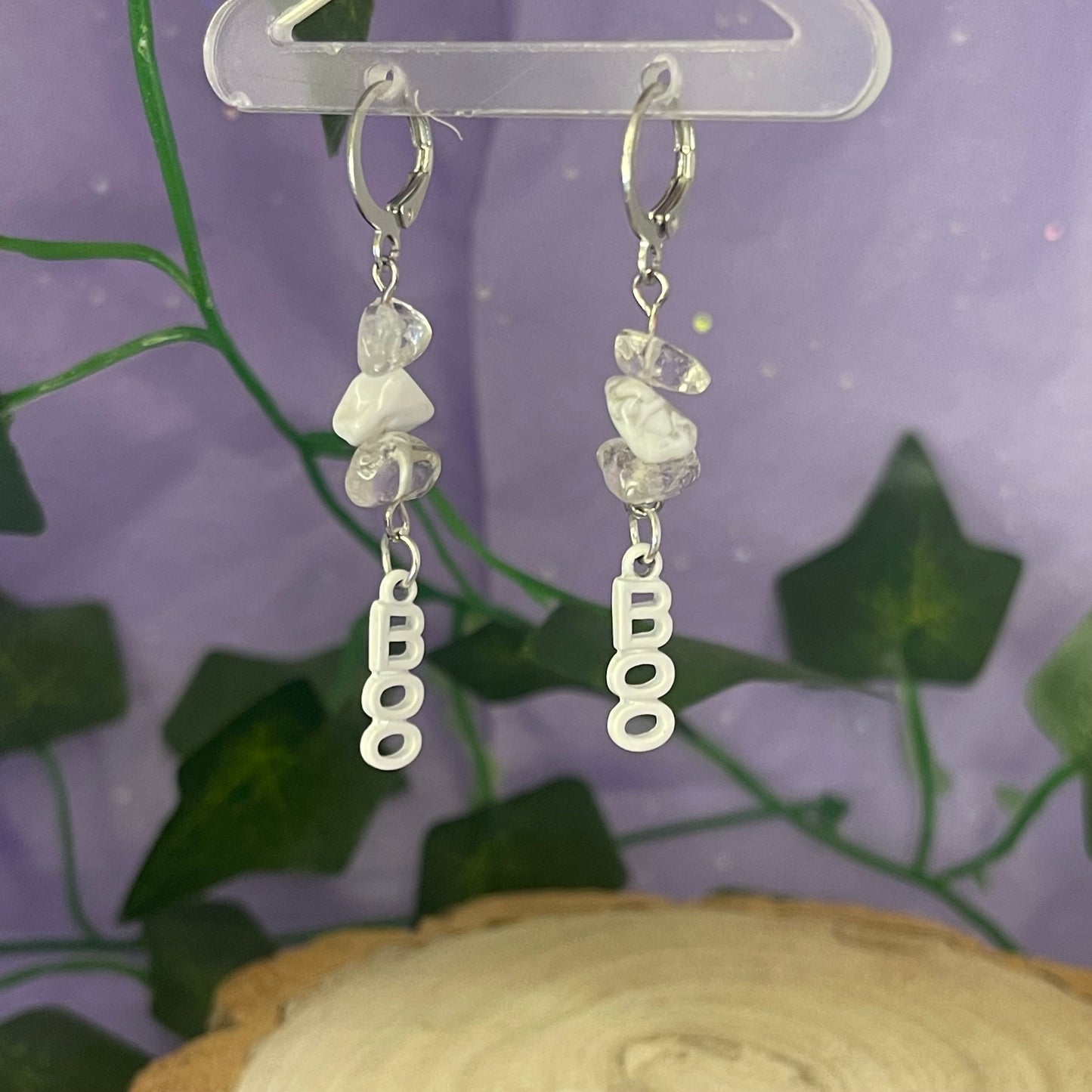boo earrings (clear quartz & howlite)