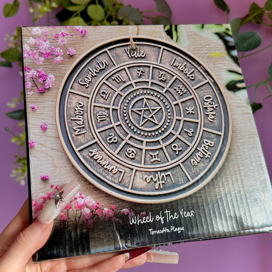 bronze wheel of the year hanging terracotta plaque