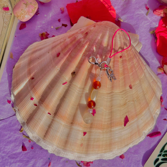 l-o-v-e phone charm ~ rose quartz, carnelian, morganite & faux pearls