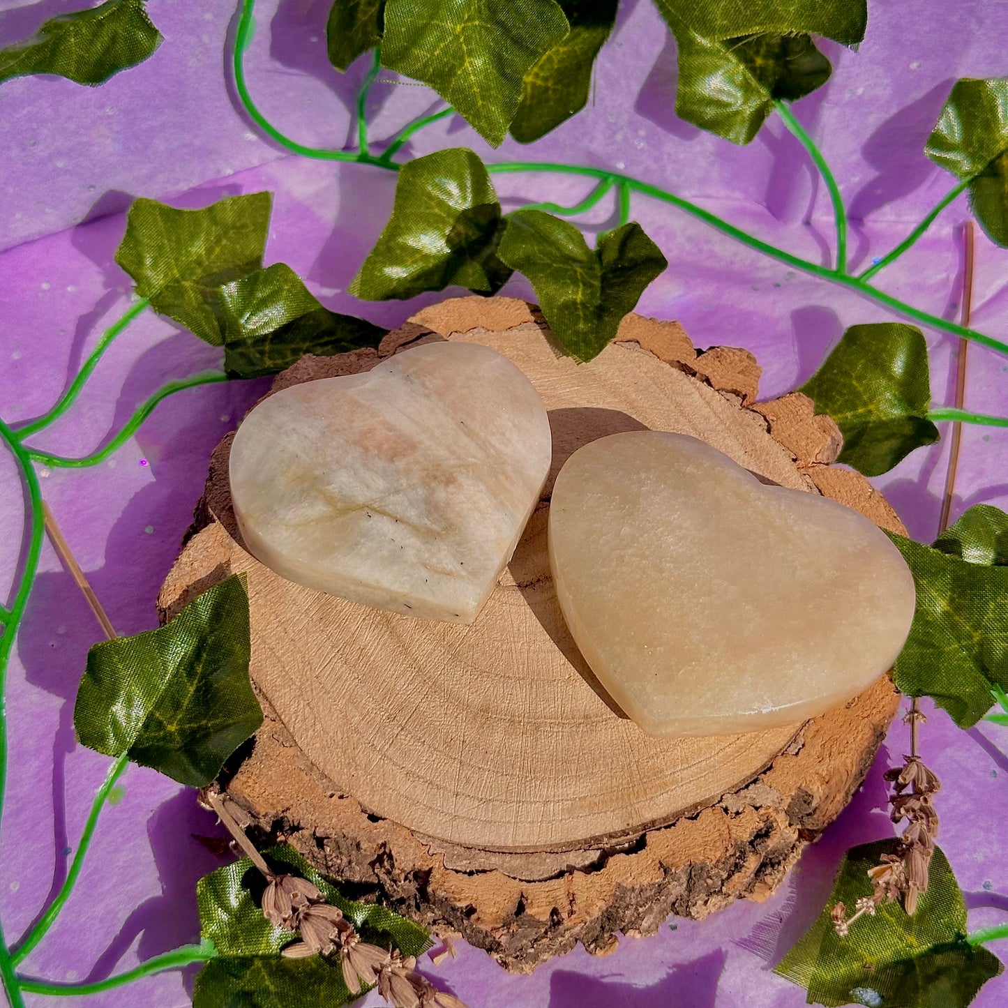 belomorite sunstone & moonstone heart carvings ~ intuitively chosen