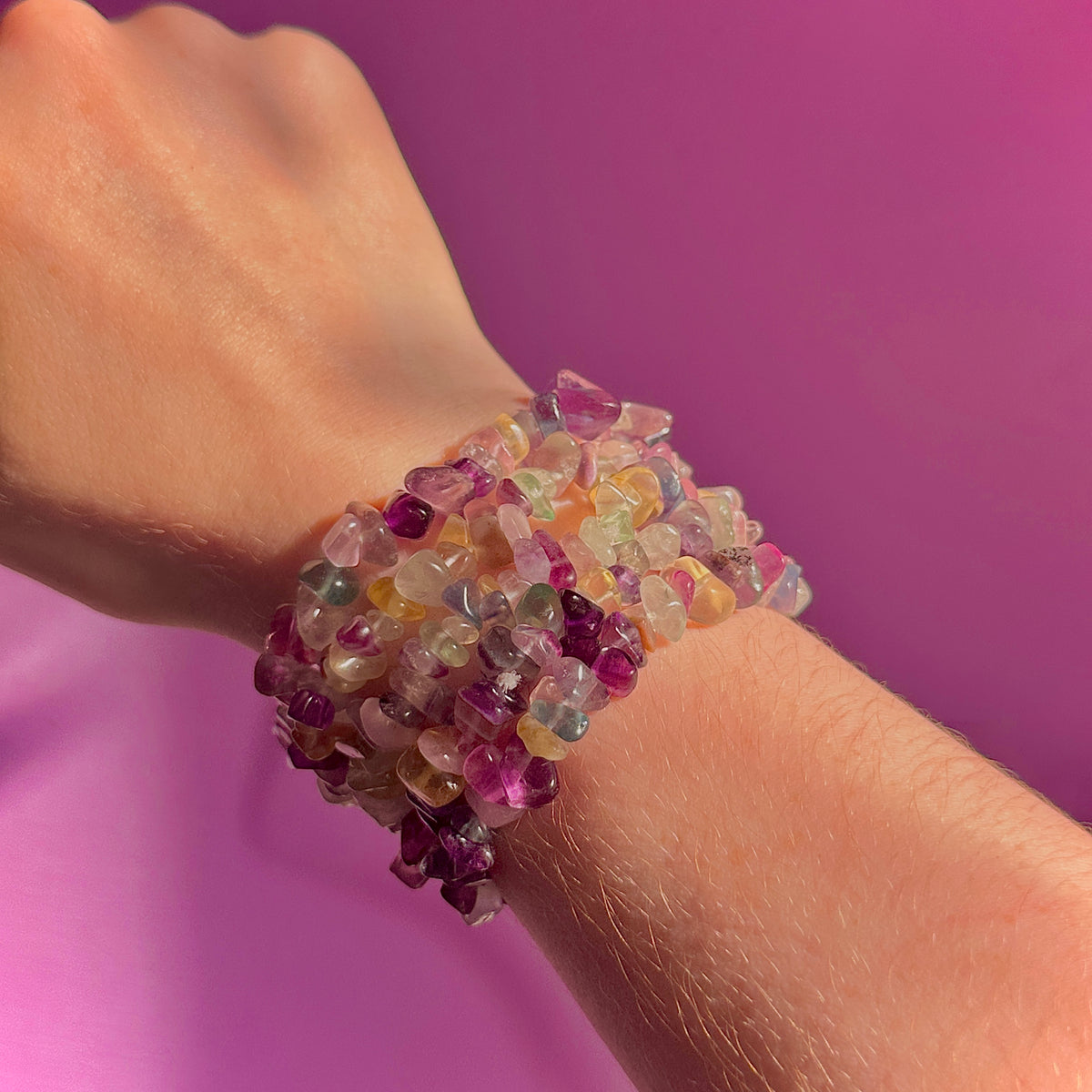 rainbow fluorite chip bracelets