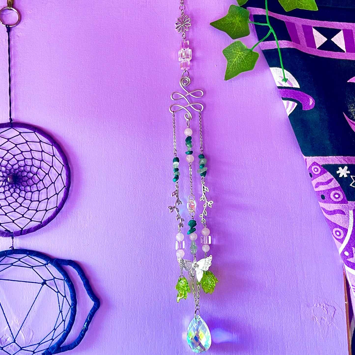 spring garden sun catcher - rose quartz, green aventurine & malachite