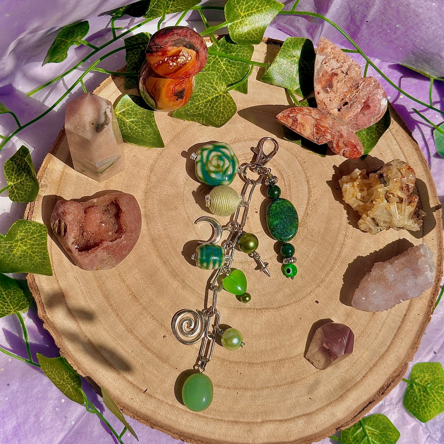 heart chakra bag charm ~ green aventurine, moss agate & chrysocolla