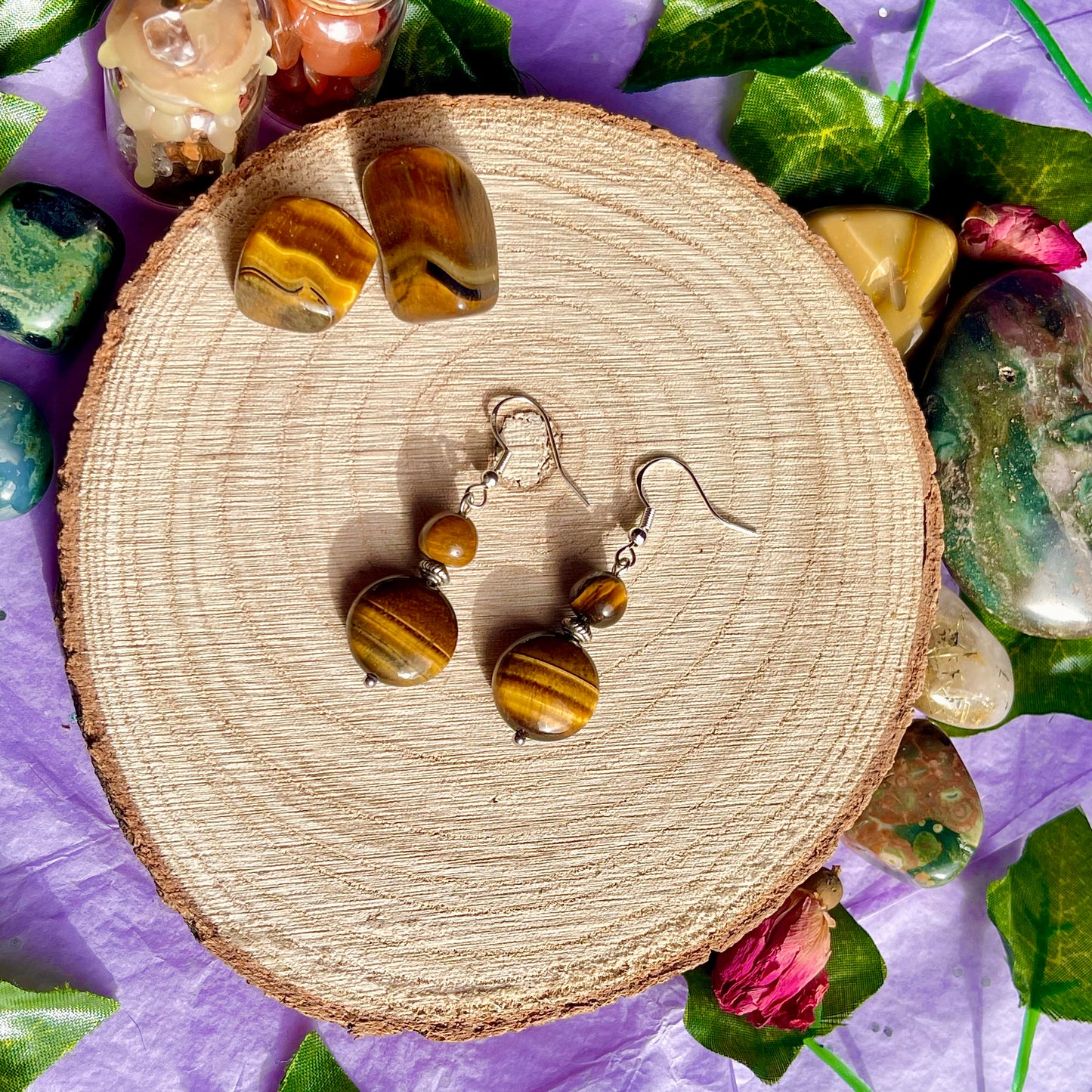 golden tigers eye earrings on 925 hooks