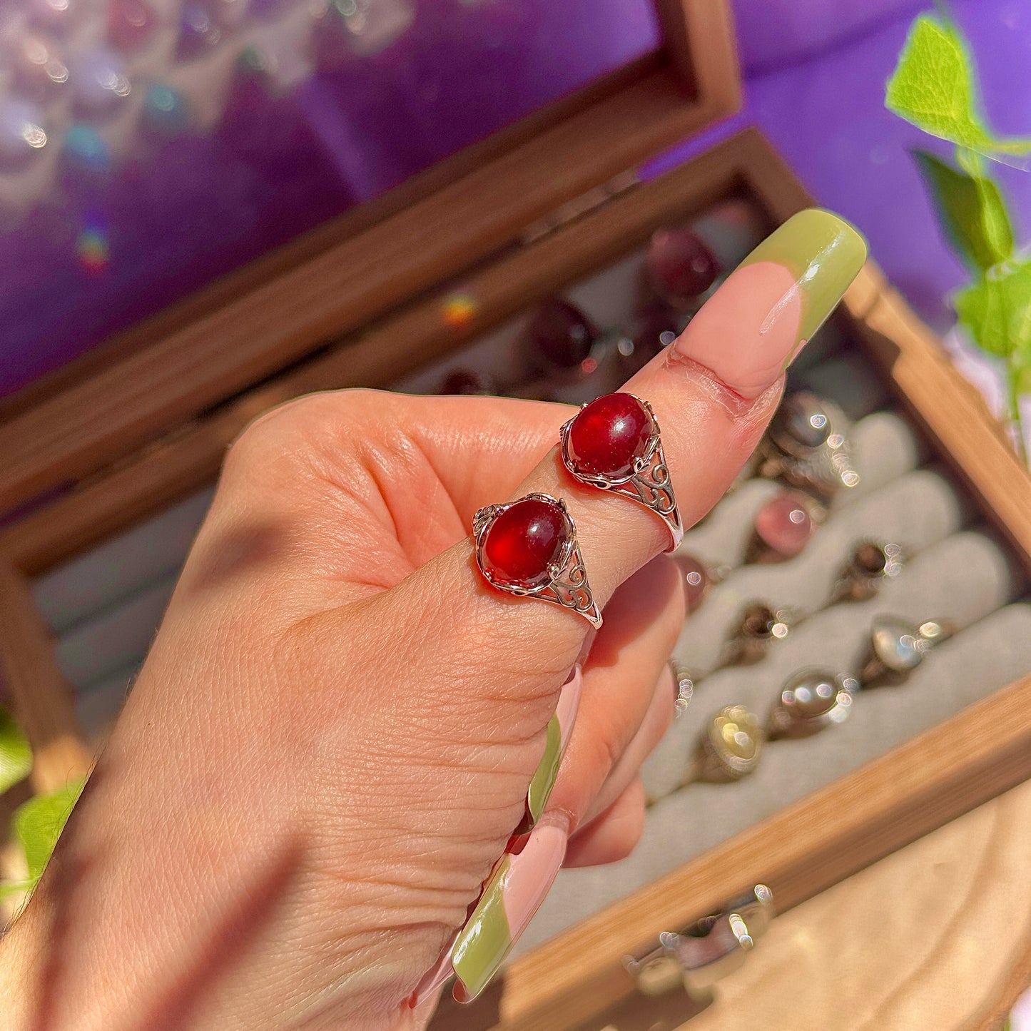 garnet 925 sterling silver adjustable ring ~ style a