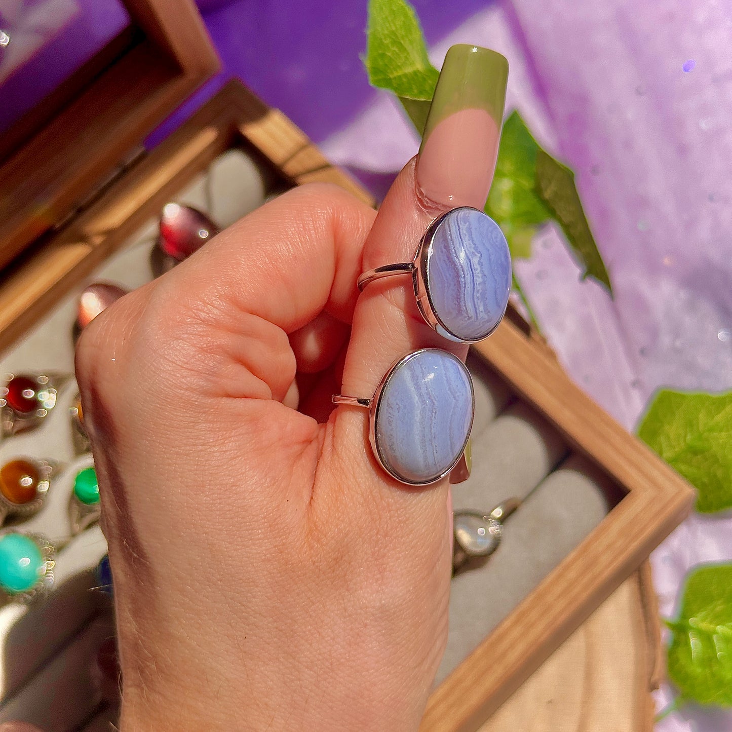 blue lace agate 925 sterling silver adjustable ring