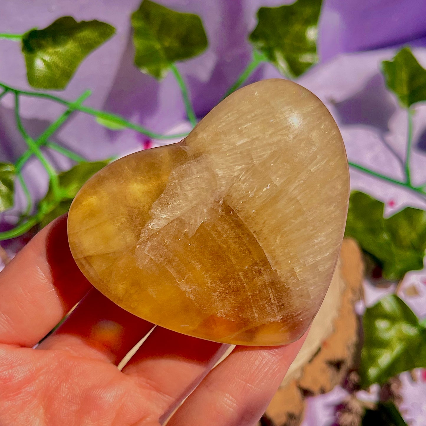 yellow fluorite heart carving