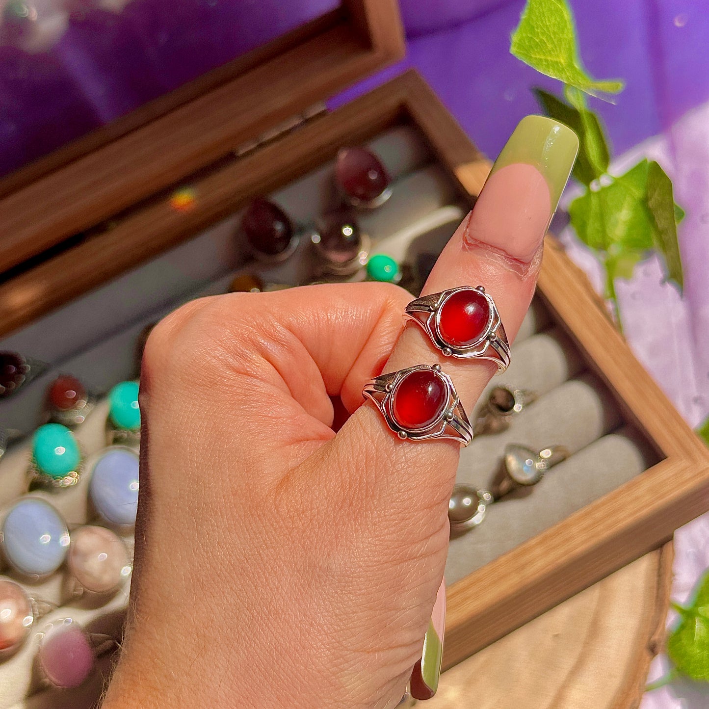 garnet 925 sterling silver adjustable ring ~ style b