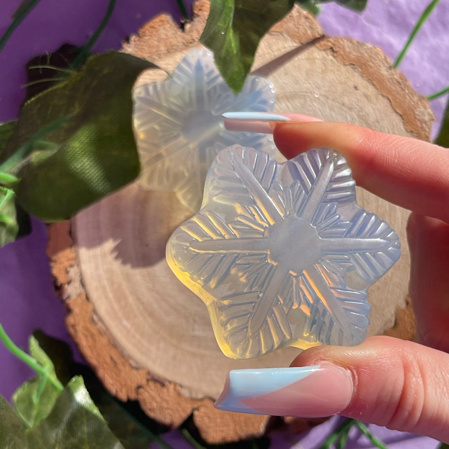 opalite snowflake carving