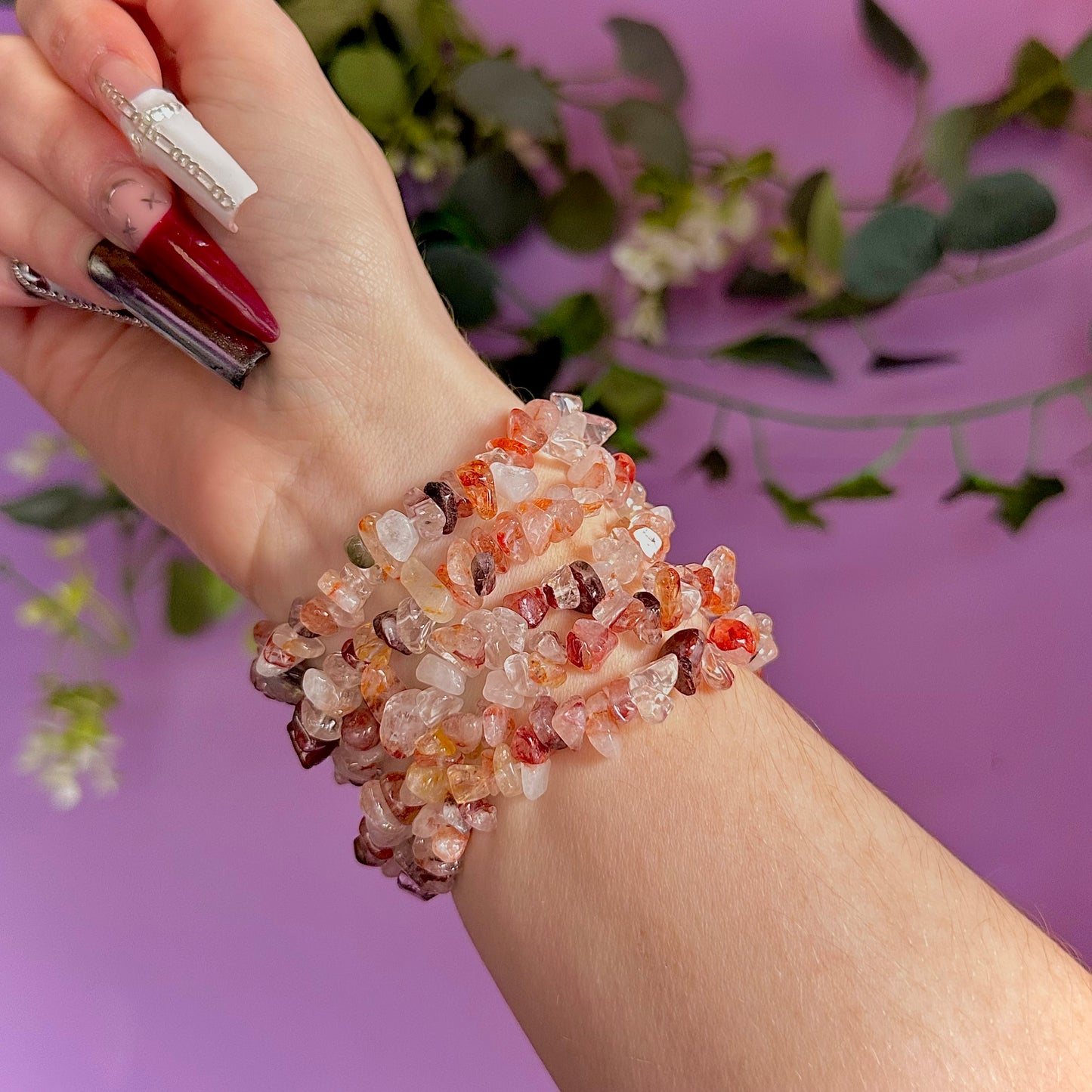 fire quartz chip bracelet