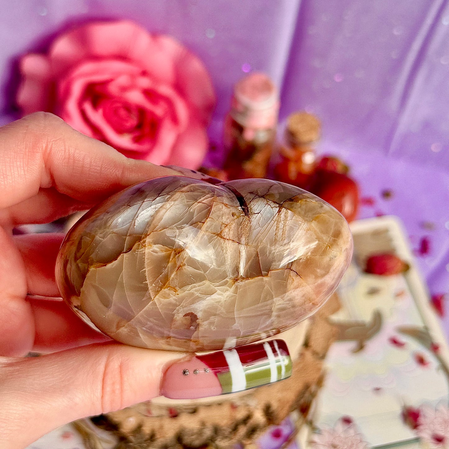 pink moonstone heart carving