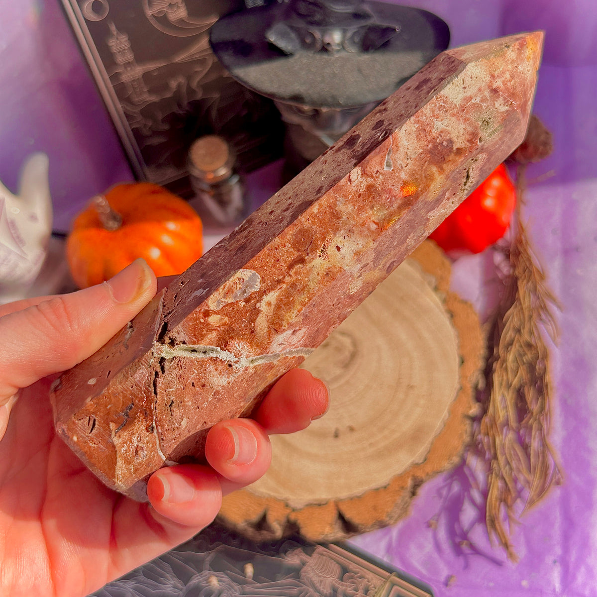flower jasper “blood splatter” tower