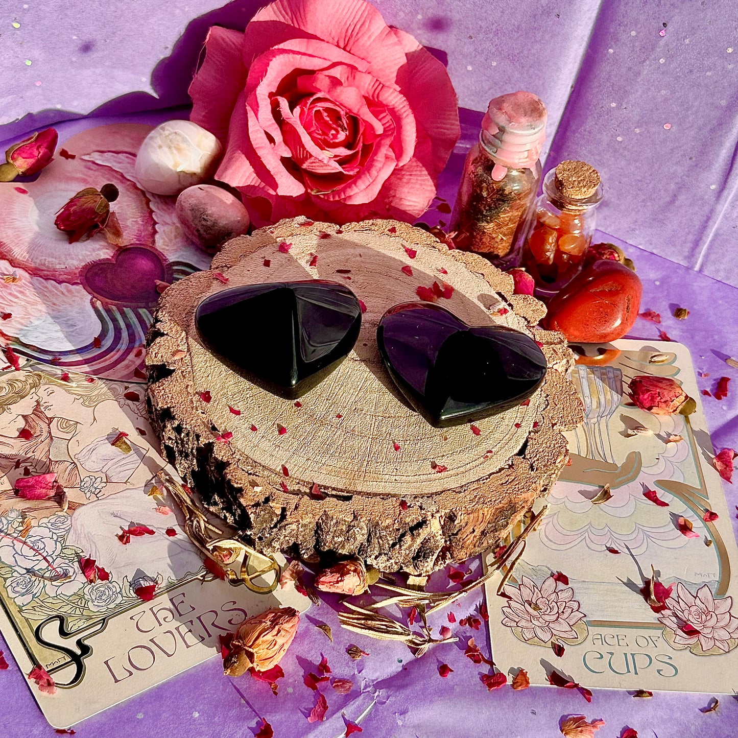 rainbow obsidian heart carvings A & B