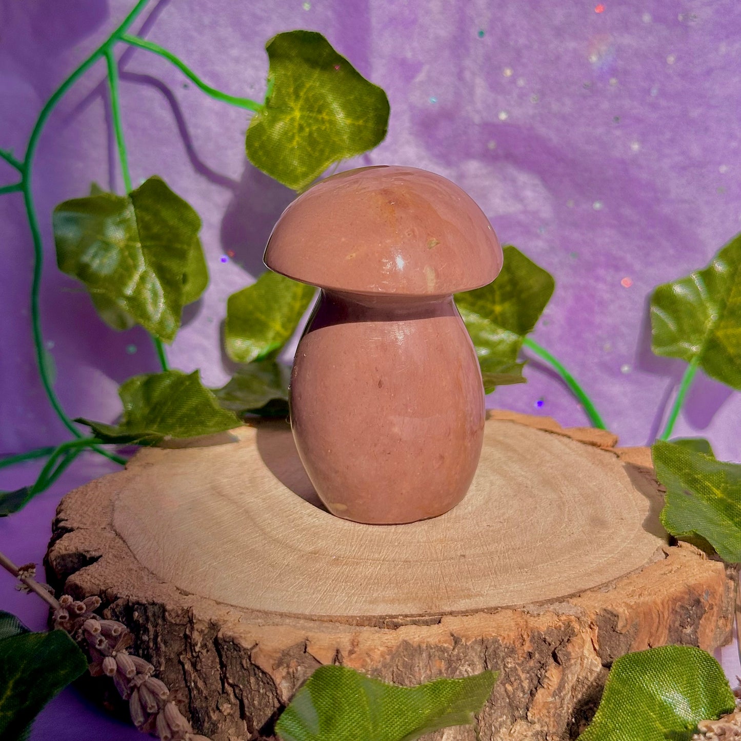 dusty mauve sea jasper mushroom carving