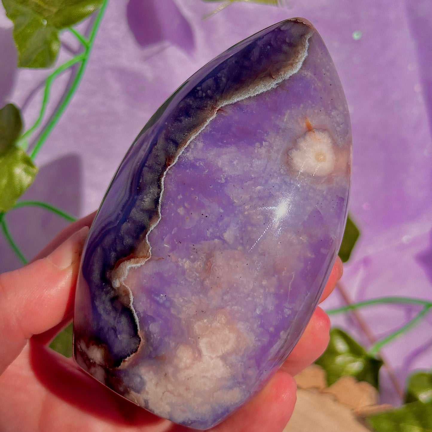 blue flower agate teardrop carving