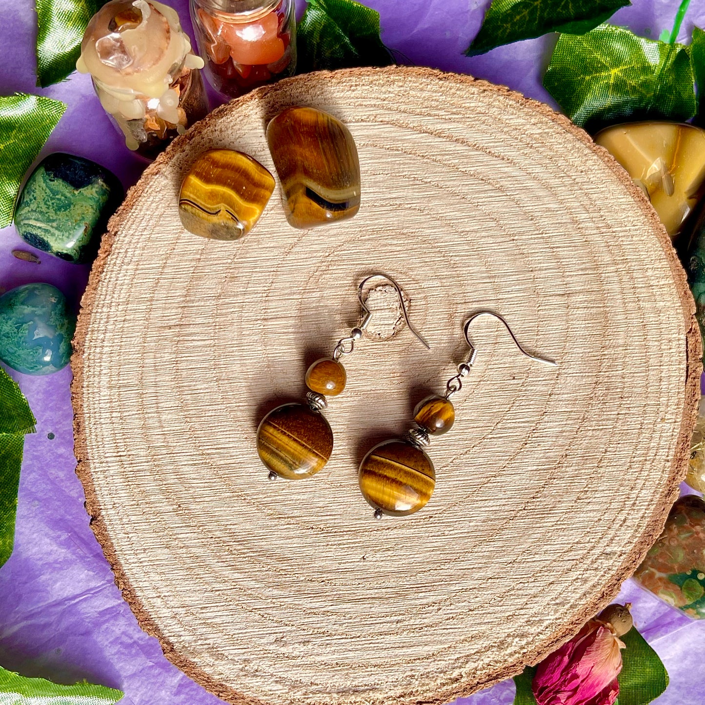 golden tigers eye earrings on 925 hooks