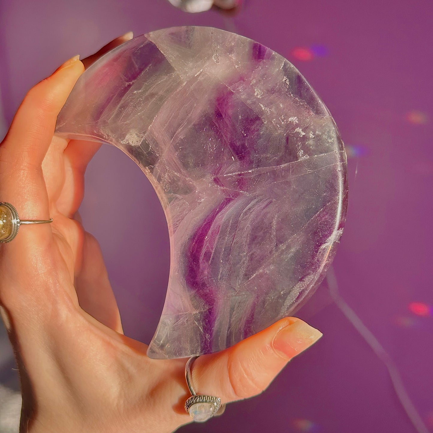 rainbow fluorite moon carving