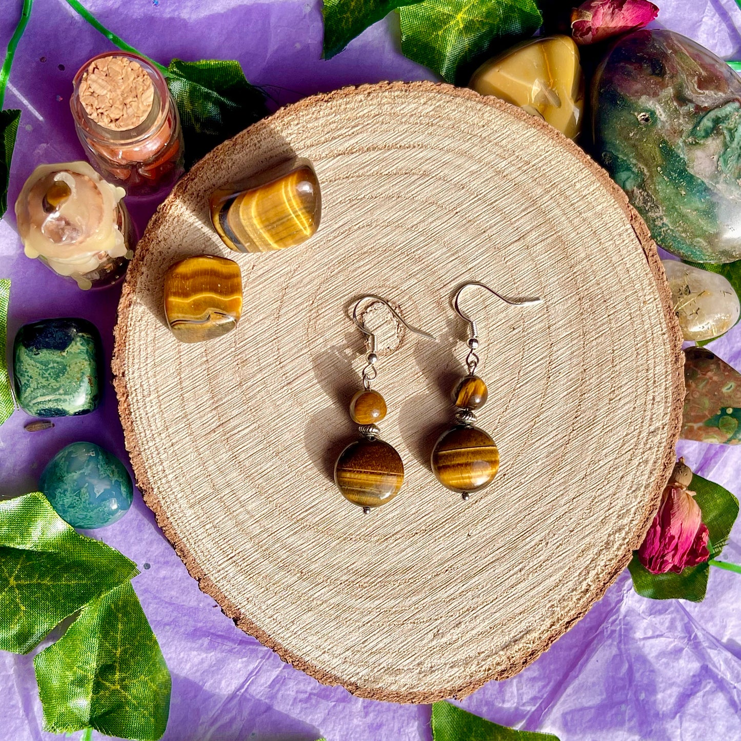 golden tigers eye earrings on 925 hooks