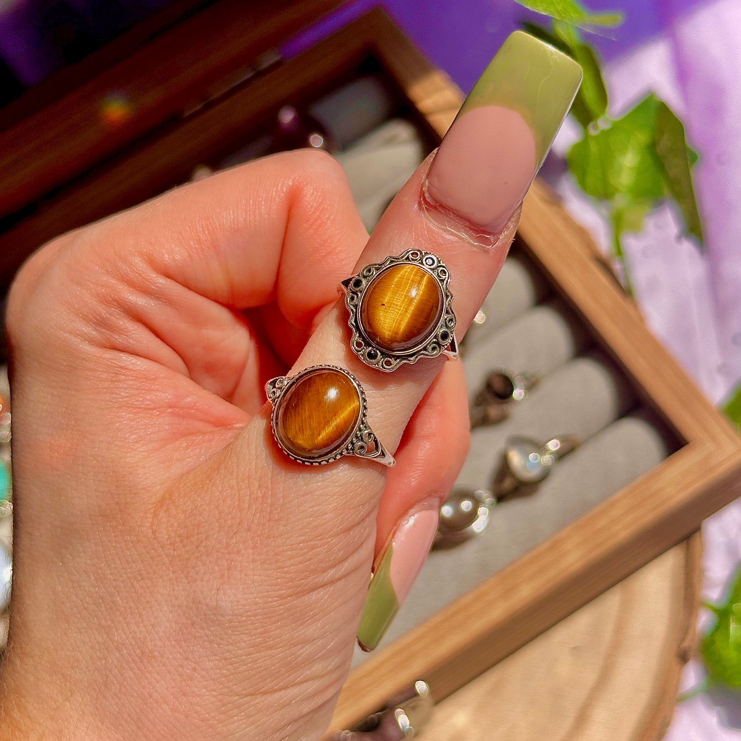 golden tigers eye 925 sterling silver adjustable ring