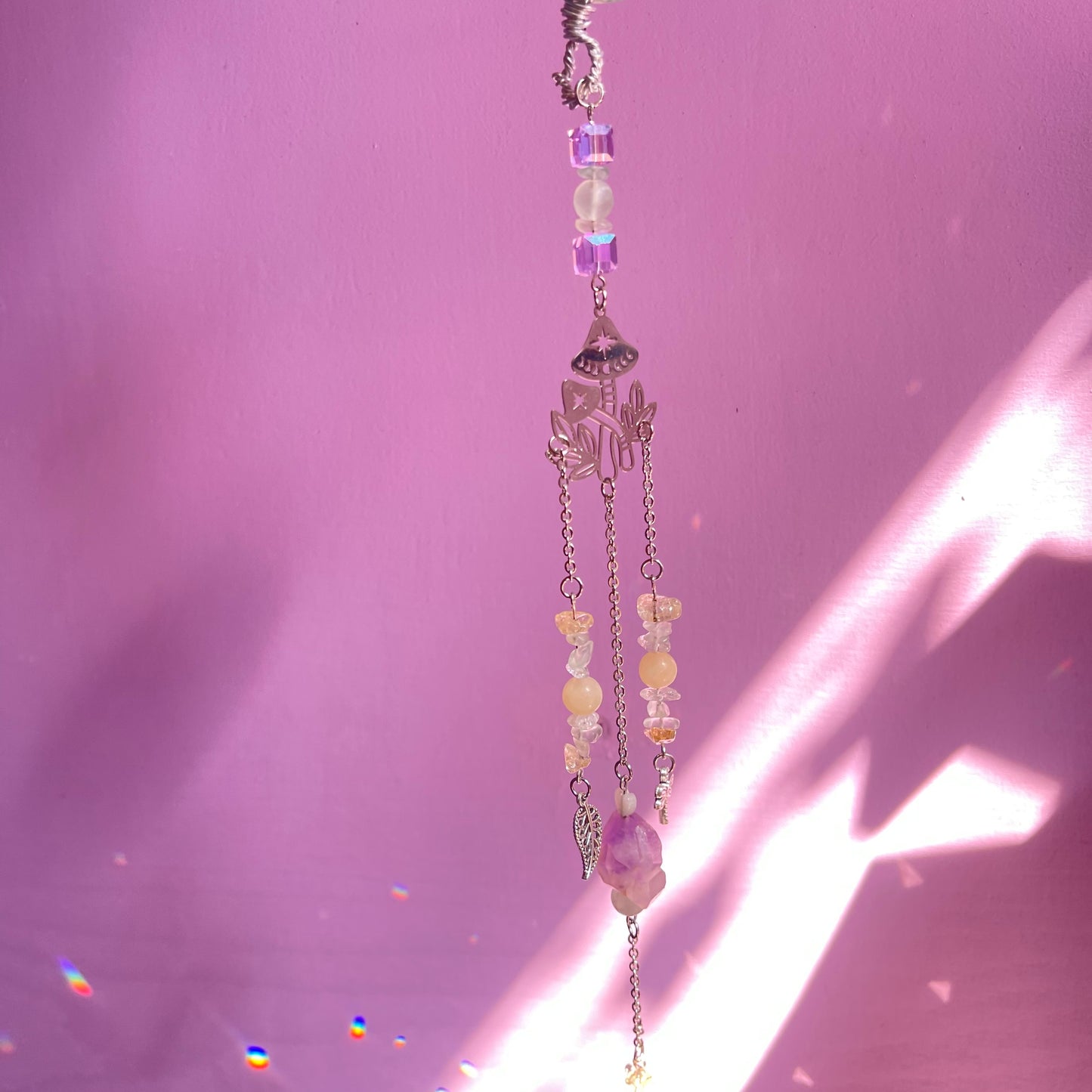 the magick tree sun catcher - amazonite, fluorite, amethyst, calcite, clear quartz, citrine & angelite