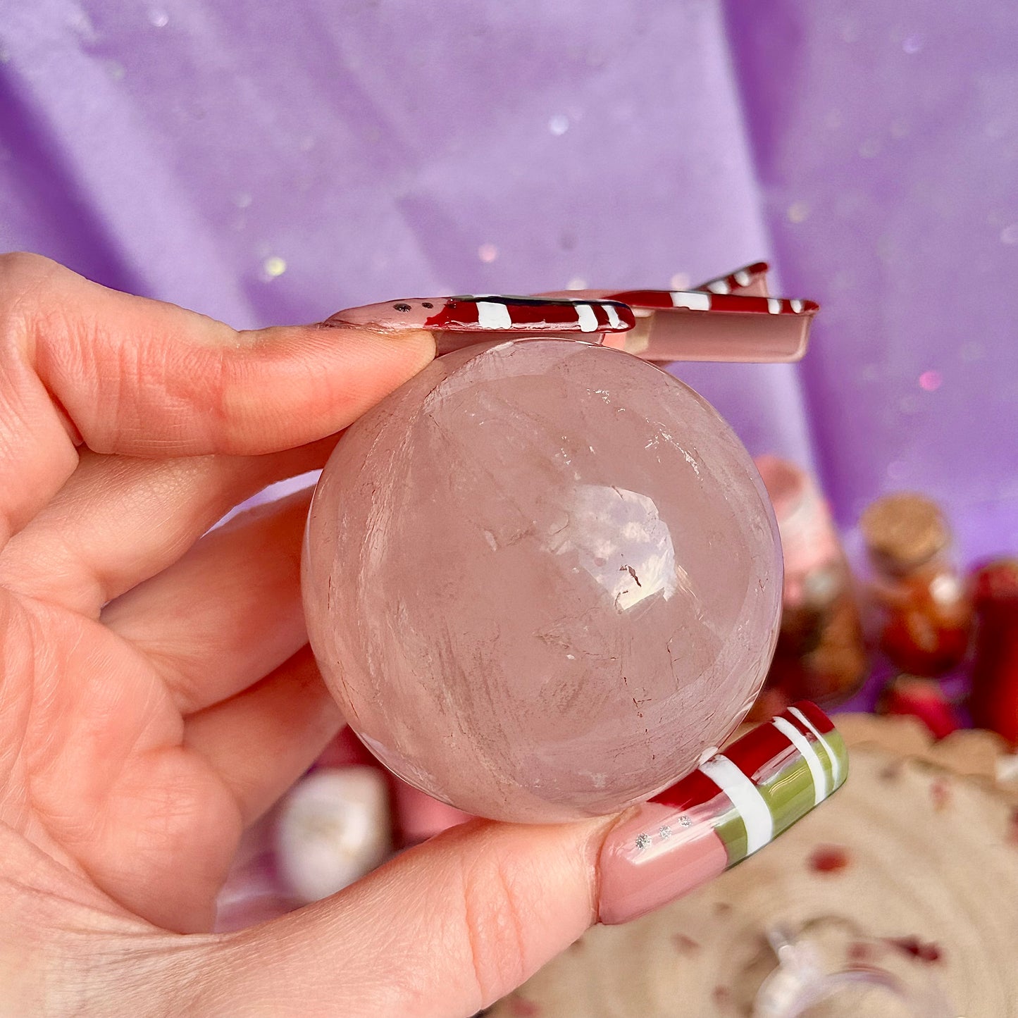 sphère de quartz rose astérisme étoile B