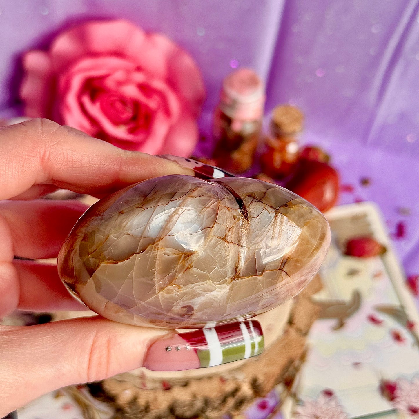 pink moonstone heart carving